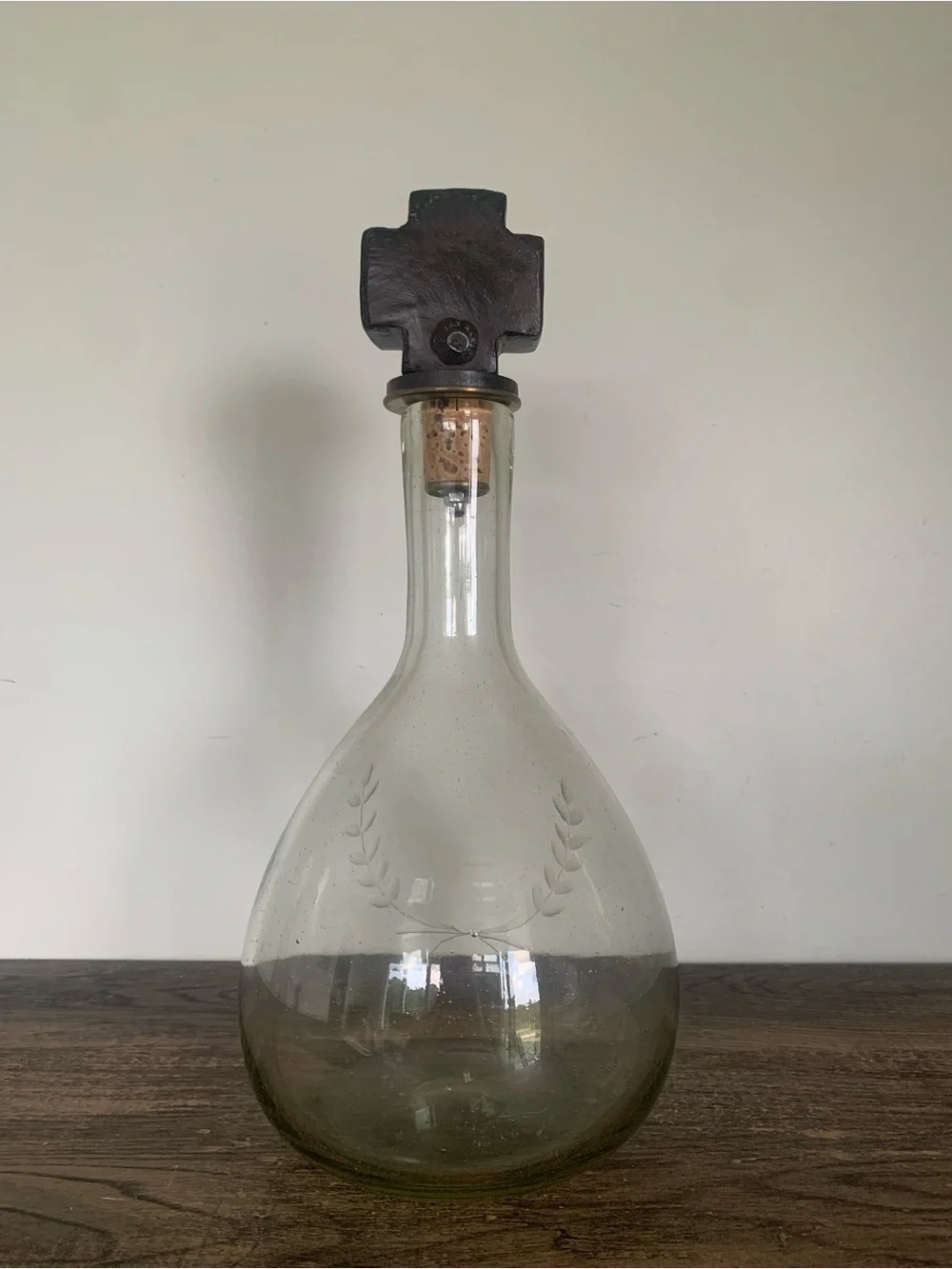 Jan Barboglio Cruz WINE DECANTER Cross Laurel Etched Forged Iron RETIRED VTG